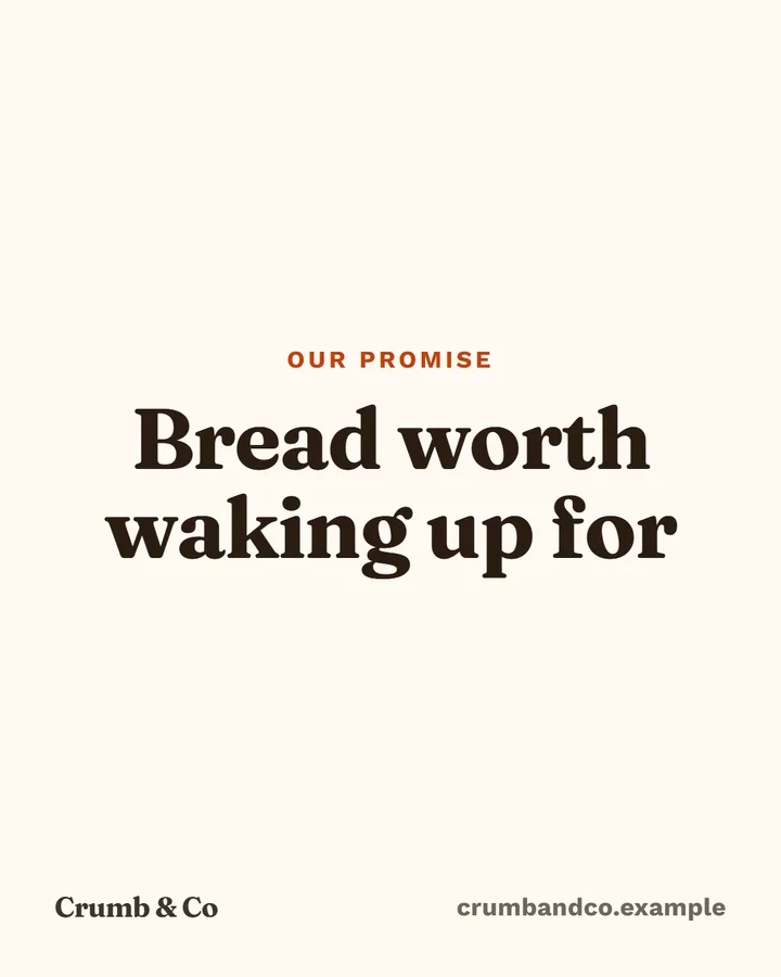 Portrait post for Crumb & Co, a fictional bakery, in the clean look: "Bread worth waking up for"