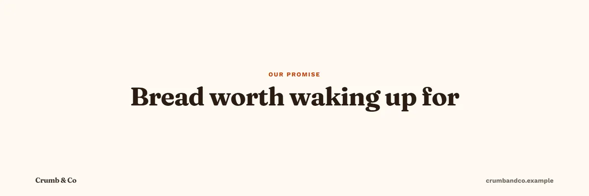 X header for Crumb & Co, a fictional bakery, in the clean look: "Bread worth waking up for"